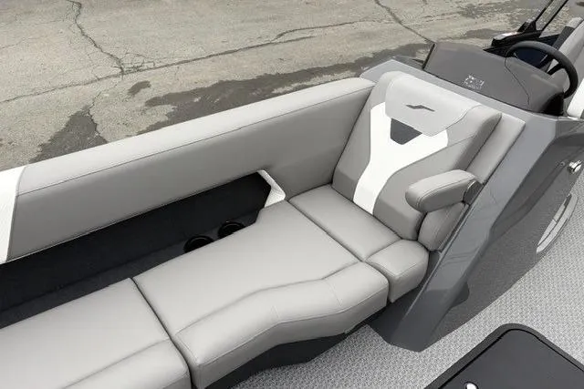 Slide: The Image of Luxurious interior of 2026 Evotti 525CS boat with sleek gray seating design. - 9