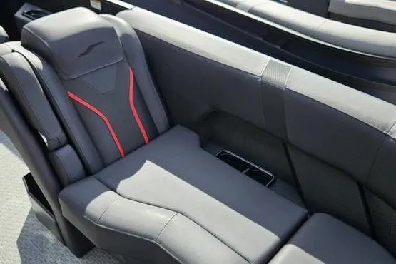 Slide: The Image of Luxurious Evotti 723QL 2026 boat seating with sleek gray upholstery and red accents. - 4