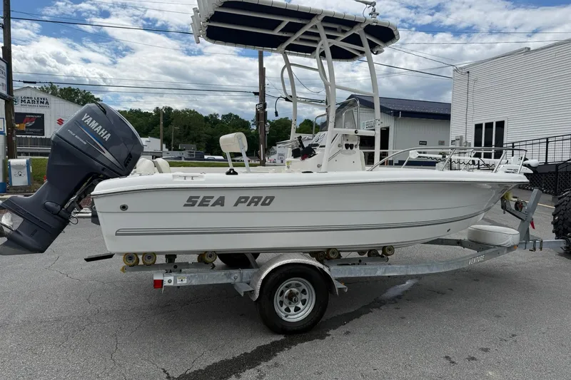 Slide: The Image of 2005 Sea Pro 190 Center Console boat on trailer with Yamaha outboard motor. - 4