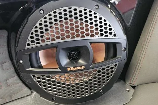 Slide: The Image of Klipsch speaker in 2025 MasterCraft X22 boat, featuring a sleek honeycomb grille design. - 4