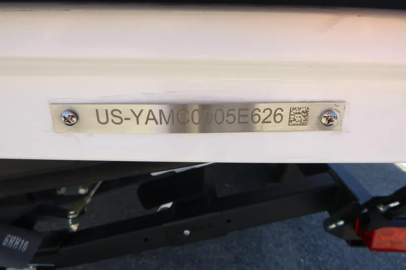 Slide: The Image of 2026 Yamaha Boats 222XD identification plate with serial number and QR code. - 20