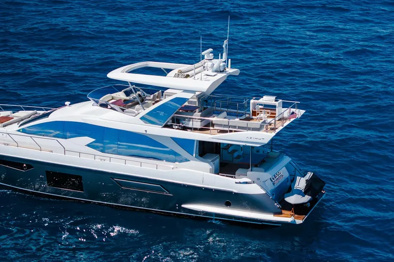 Slide: The Image of Luxurious 2017 Azimut Fly 72 yacht cruising on open blue sea. - 16