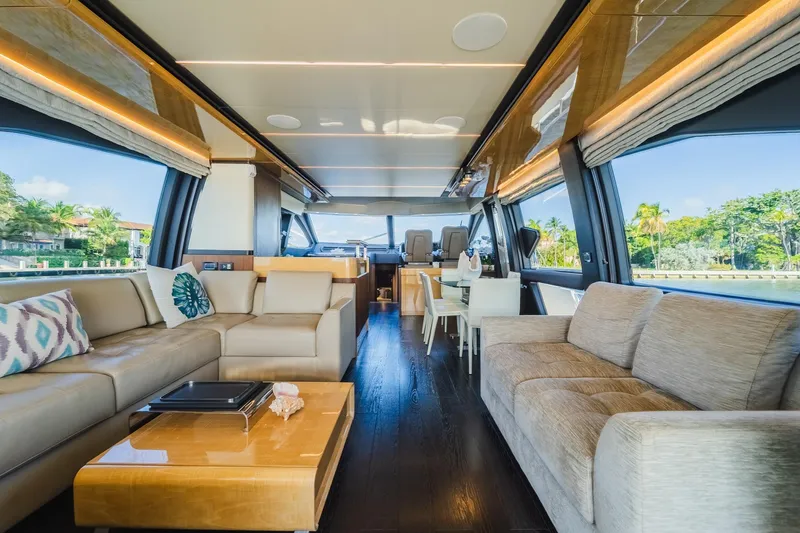 Slide: The Image of Luxurious interior of 2017 Azimut Fly 72 yacht with elegant seating and panoramic windows. - 27