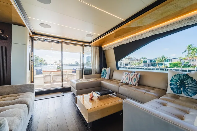 Slide: The Image of Luxurious interior of 2017 Azimut Fly 72 yacht with elegant seating and scenic views. - 28