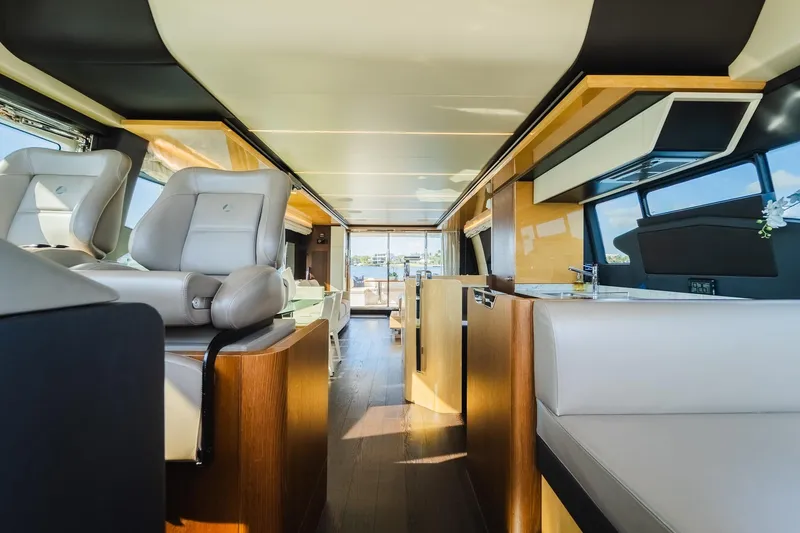 Slide: The Image of Luxurious interior of a 2017 Azimut Fly 72 yacht with modern seating and sleek design. - 33