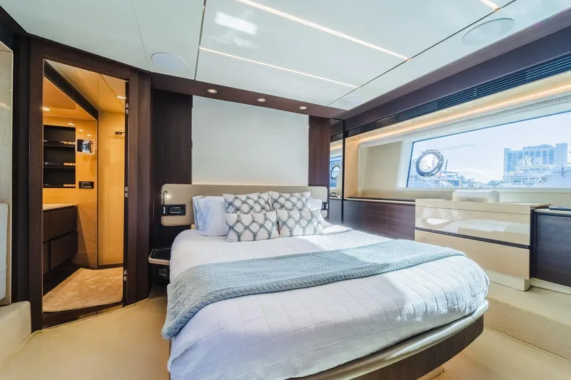 Slide: The Image of Luxurious bedroom interior of 2017 Azimut Fly 72 yacht with modern design and large window. - 48