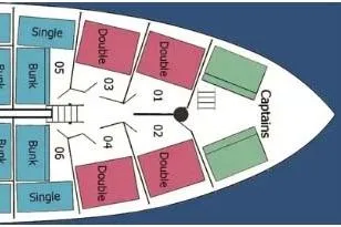 Slide: The Image of Floor plan of a 1962 Classic Coasting Schooner with labeled cabins and bunks. - 22