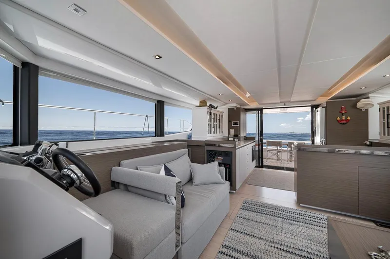 Slide: The Image of Luxurious interior of 2024 Leopard 46 Powercat yacht with ocean view. - 48