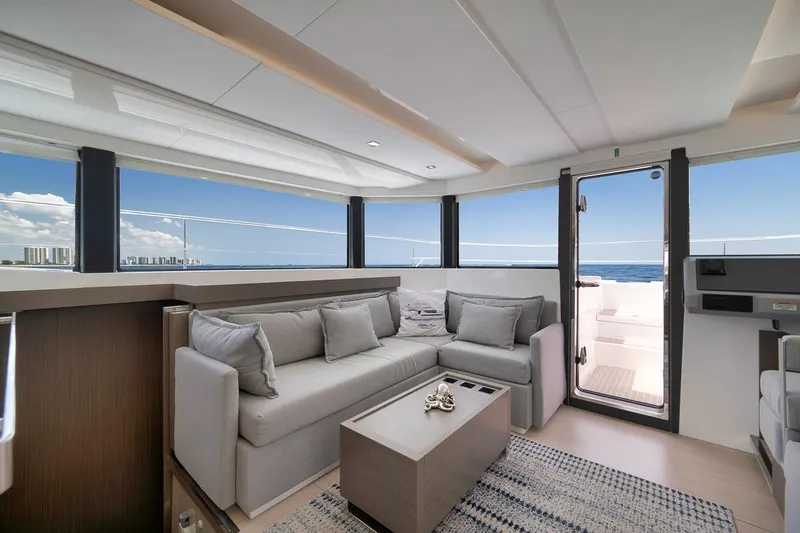 Slide: The Image of Luxurious interior of 2024 Leopard 46 Powercat yacht with ocean view and modern furnishings. - 52