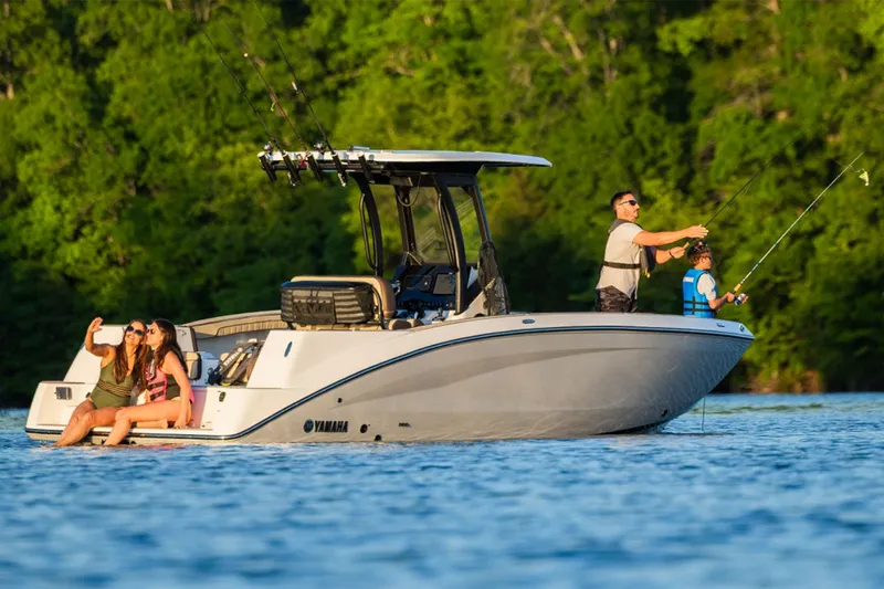 Slide: The Image of Yamaha 255 FSH Sport H 2026 fishing on a lake. - 10