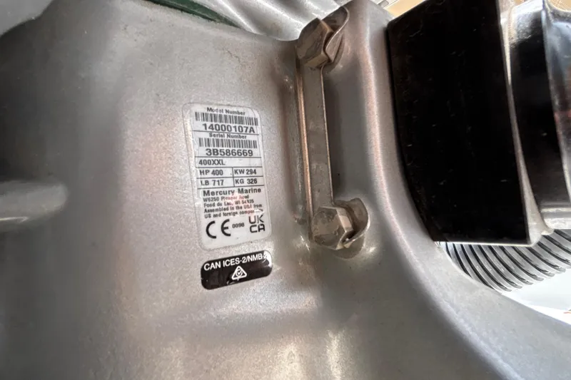 Slide: The Image of Close-up of a Mercury Marine engine label on a 2026 Monterey Elite 27 OB. - 57