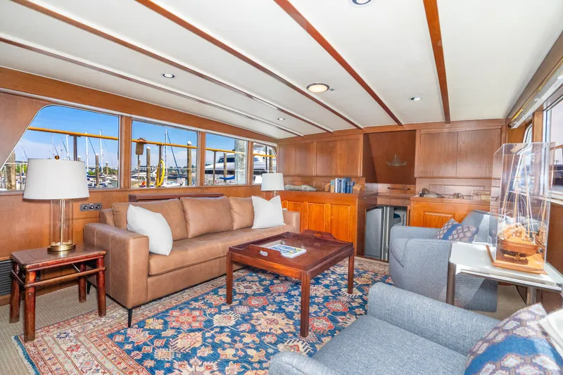 Slide: The Image of Interior of 1971 Burger 64 Pilothouse Motoryacht with elegant furnishings. - 30