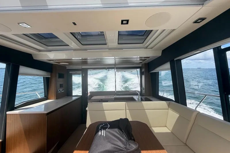 Slide: The Image of Interior view of 2022 Sealine C430 yacht with ocean backdrop. - 62
