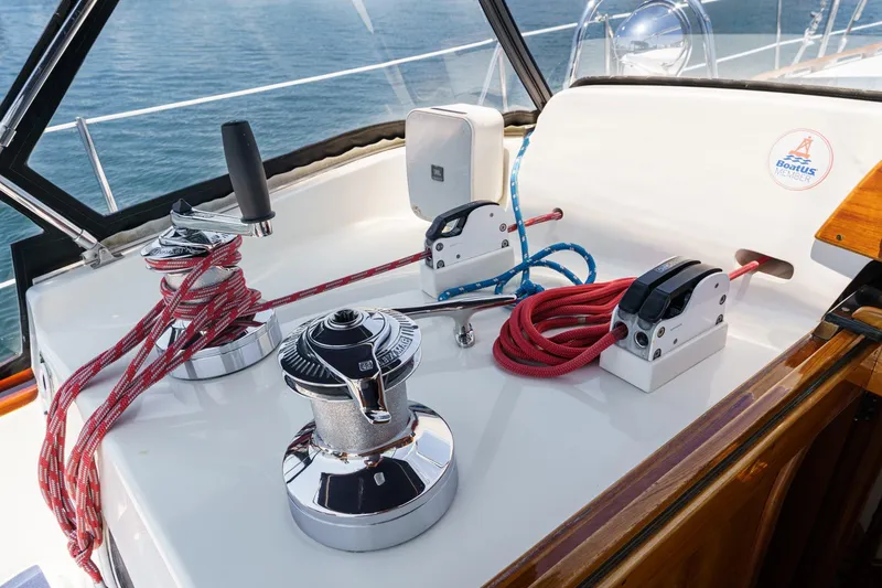 Slide: The Image of Cockpit of 1998 Hinckley Sou'wester 52 sailboat with winches and ropes. - 25
