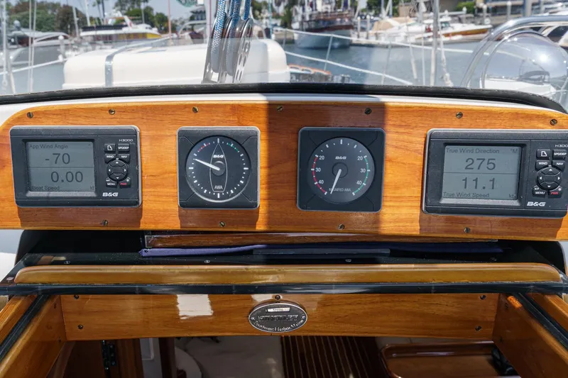 Slide: The Image of Hinckley Sou'wester 52 yacht dashboard with wind and speed instruments, 1998 model. - 26