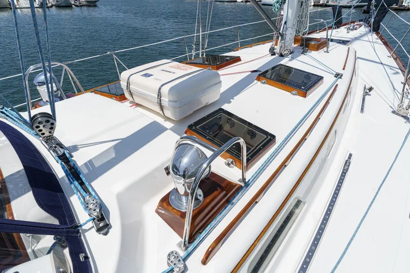 Slide: The Image of Deck view of 1998 Hinckley Sou'wester 52 sailboat, featuring hatches and rigging. - 37