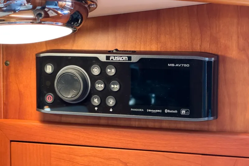 Slide: The Image of Fusion MS-AV750 stereo system on 1998 Hinckley Sou'wester 52 yacht interior. - 62