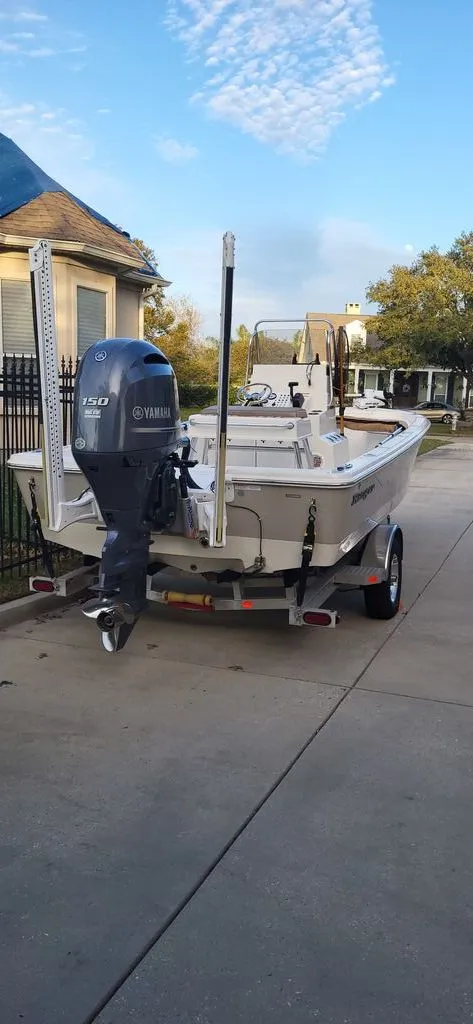 Slide: The Image of 2017 Ranger Bahia 220 boat with Yamaha engine on trailer. - 2