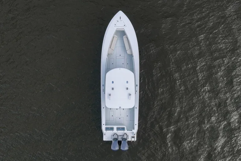 Slide: The Image of Aerial view of 2019 Contender 32 ST boat on water. - 15