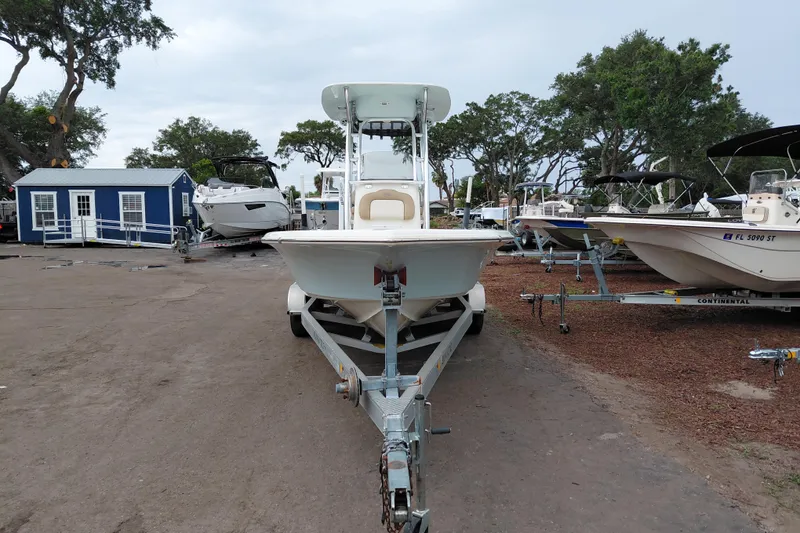 Slide: The Image of 2018 Key West 230 Bay Reef boat on trailer in outdoor lot. - 2