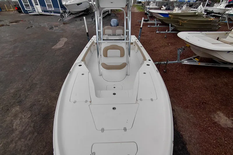 Slide: The Image of 2018 Key West 230 Bay Reef boat on trailer, viewed from above. - 49