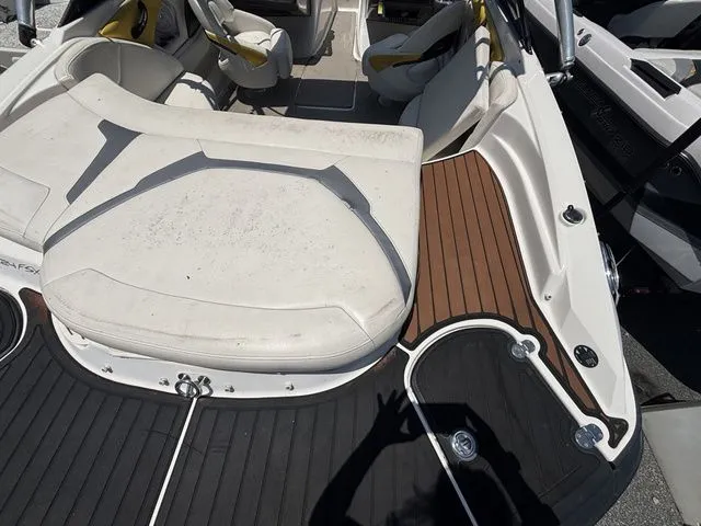 Slide: The Image of Interior of a 2012 Monterey 224 FS BR boat with seating area. - 17