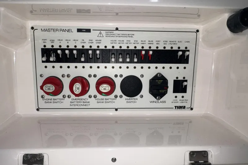 Slide: The Image of Electrical master panel on a 2007 Tiara Yachts 4300 Sovran boat. - 37