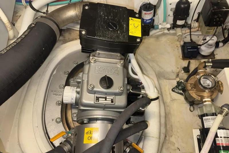 Slide: The Image of Engine room of a 2007 Tiara Yachts 4300 Sovran, featuring Volvo Penta components. - 42