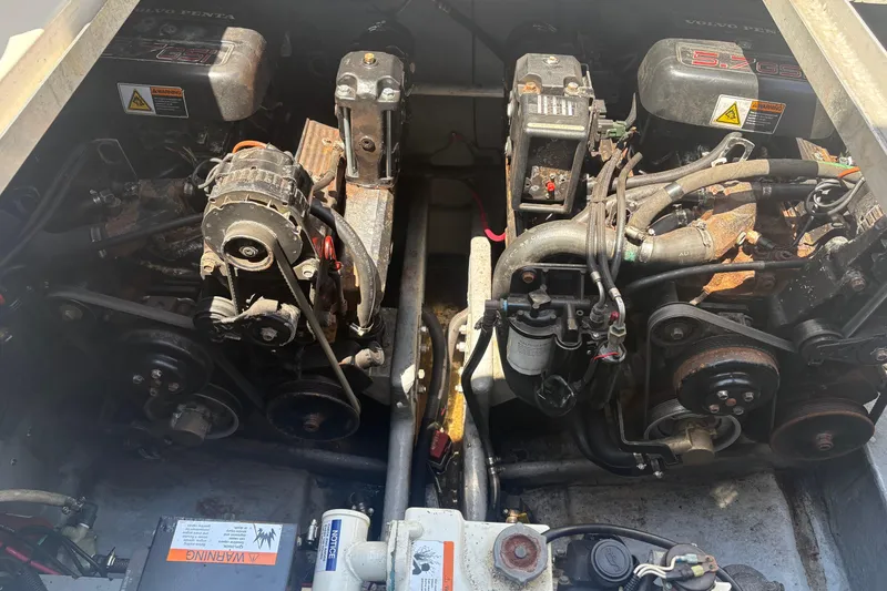 Slide: The Image of Engine compartment of a 2000 Monterey 322 Cruiser with dual Volvo Penta engines. - 48