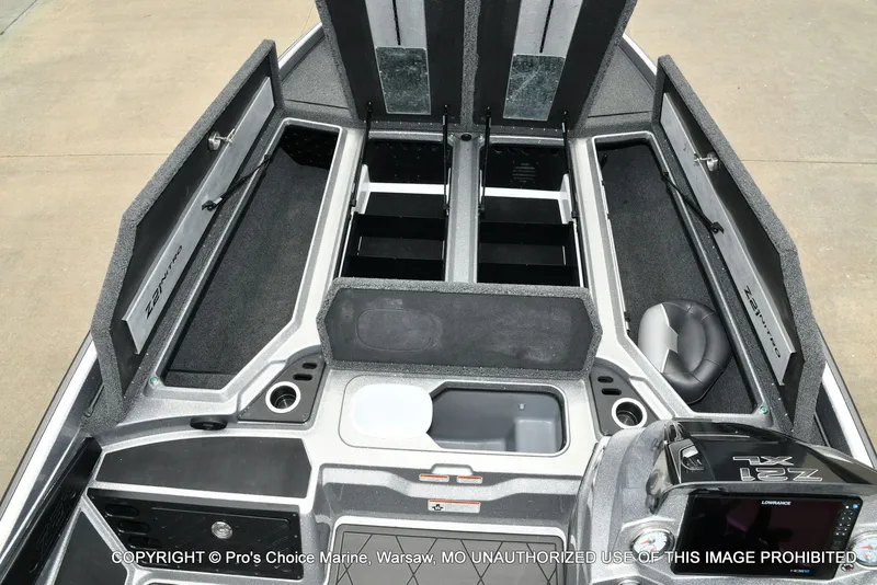 Slide: The Image of Interior view of 2024 Nitro Z21 XL Pro boat with storage compartments. - 10