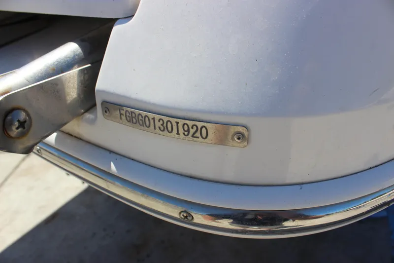 Slide: The Image of 2020 Chaparral 277 SSX boat hull with visible identification plate. - 6