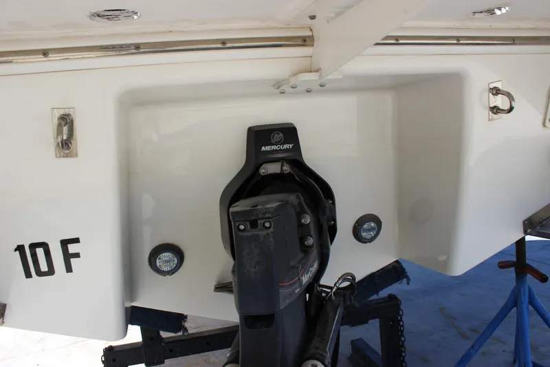 Slide: The Image of 2020 Chaparral 277 SSX boat stern with Mercury engine and underwater lights. - 8