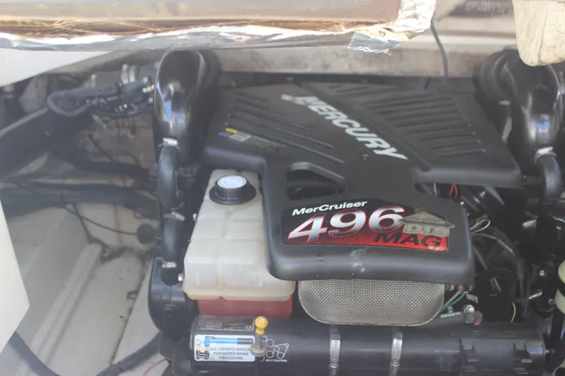 Slide: The Image of 2007 Sea Ray 270 Sundeck engine, featuring a MerCruiser 496 MAG motor. - 13
