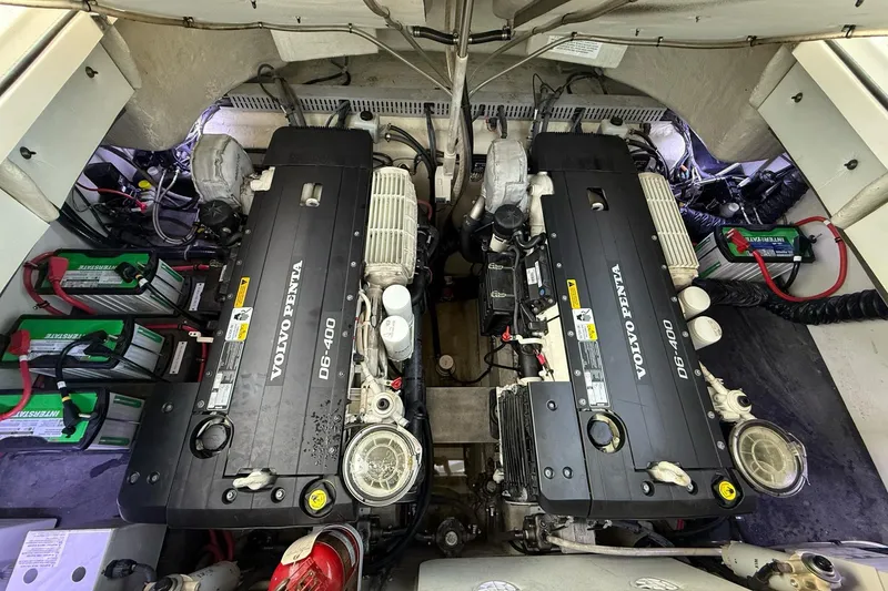 Slide: The Image of Engine room of 2017 Cobalt A40 Coupe featuring dual Volvo Penta D6-400 engines. - 58