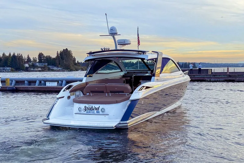 Slide: The Image of 2017 Cobalt A40 Coupe yacht docked in Seattle, WA, during sunset. - 7