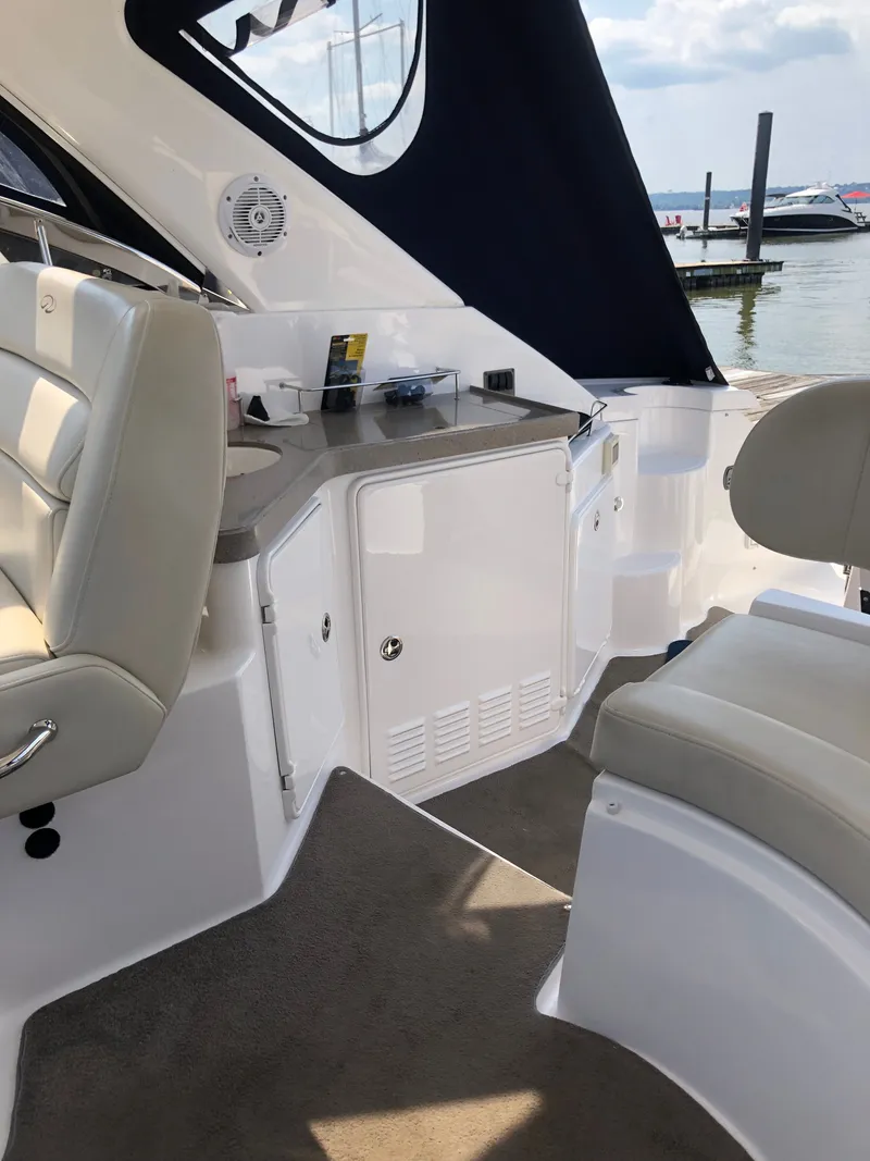 Slide: The Image of Interior of a 2009 Regal Commodore 3760 IO yacht at the dock. - 11