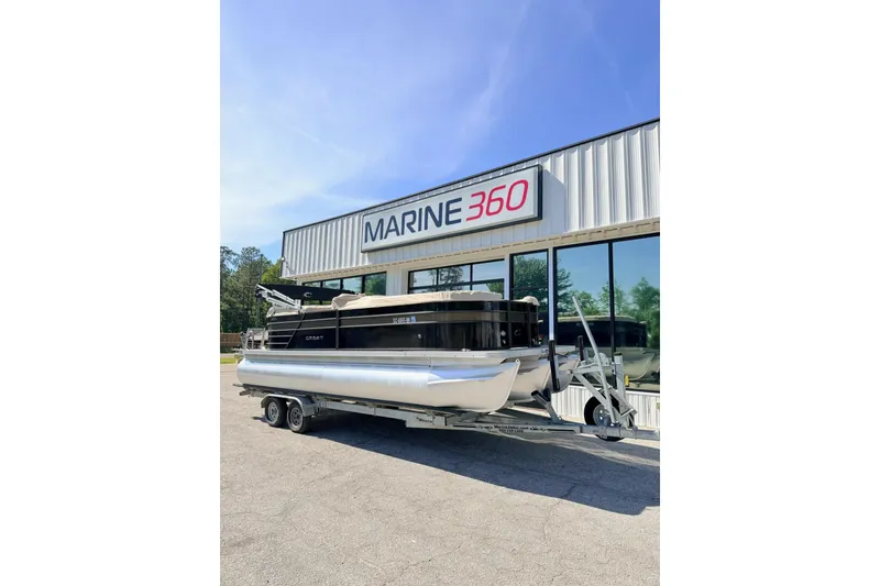 Slide: The Image of 2021 Crest Classic DLX 220 SLC pontoon boat at Marine 360 dealership. - 2