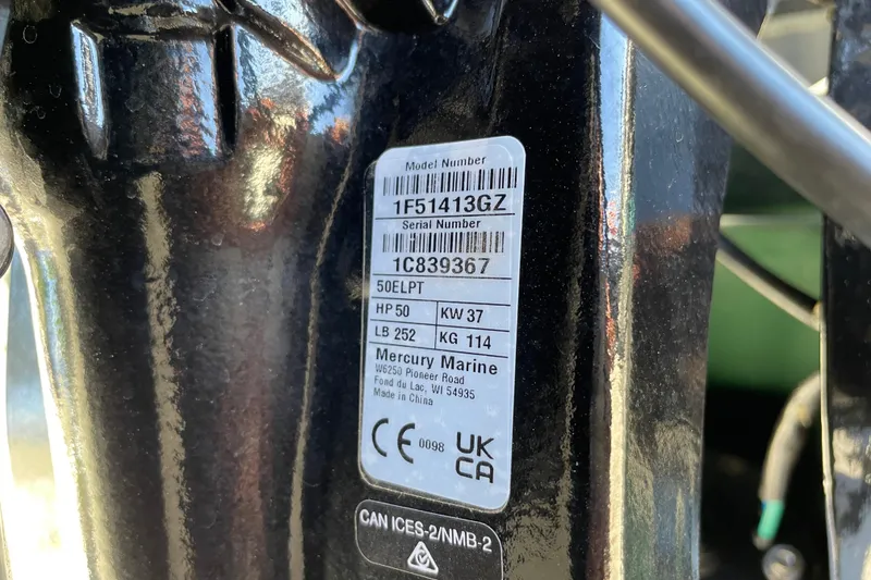 Slide: The Image of Label on Mercury Marine engine, model 50ELPT, for 2026 Tracker Bass Tracker Classic Limited. - 55