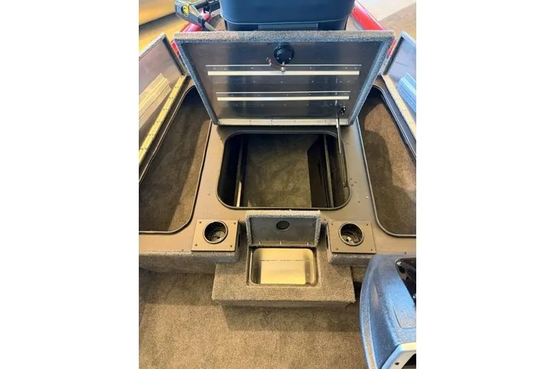 Slide: The Image of 2026 Tracker Pro Team 175 boat interior storage compartments and seating area. - 12