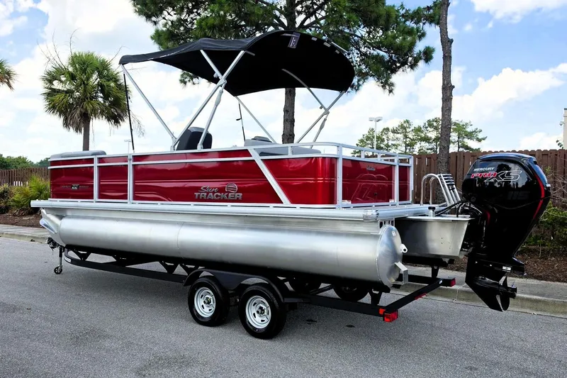 Slide: The Image of 2026 Sun Tracker Party Barge 22 RF DLX pontoon boat with canopy and Mercury engine. - 12