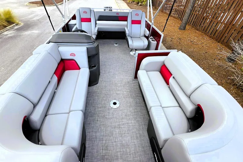 Slide: The Image of 2026 Sun Tracker Party Barge 22 RF DLX with spacious seating and modern design. - 15