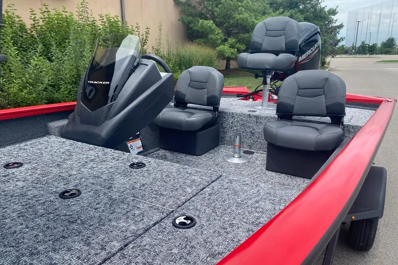 Slide: The Image of 2026 Tracker Pro Team 175 Crappie Edition boat with gray seating and red trim. - 5