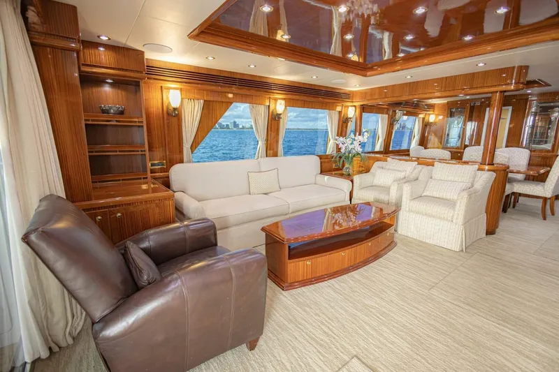 Slide: The Image of Luxurious interior of 2009 Hargrave Enclosed Bridge yacht with elegant furnishings and ocean view. - 10