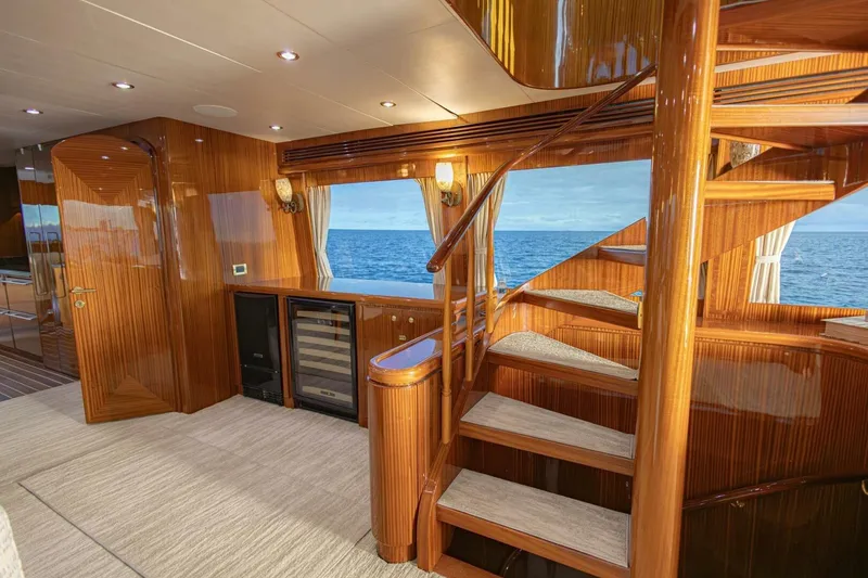Slide: The Image of Luxurious 2009 Hargrave Enclosed Bridge yacht interior with elegant wood finishes and ocean view. - 15
