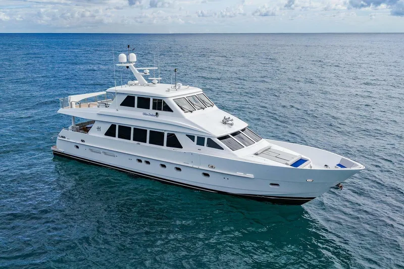 Slide: The Image of 2009 Hargrave Enclosed Bridge yacht cruising on open sea under cloudy sky. - 2
