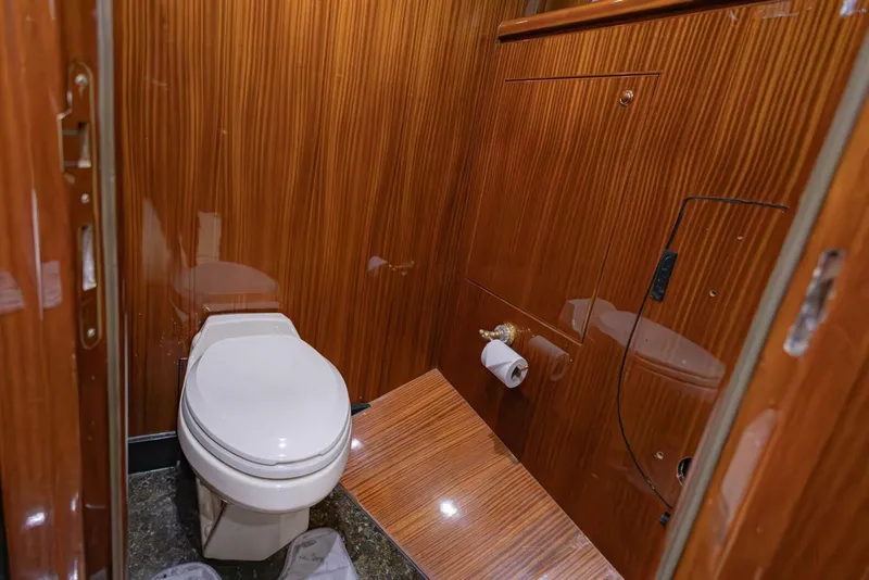 Slide: The Image of Luxurious wooden bathroom interior on 2009 Hargrave Enclosed Bridge yacht. - 39