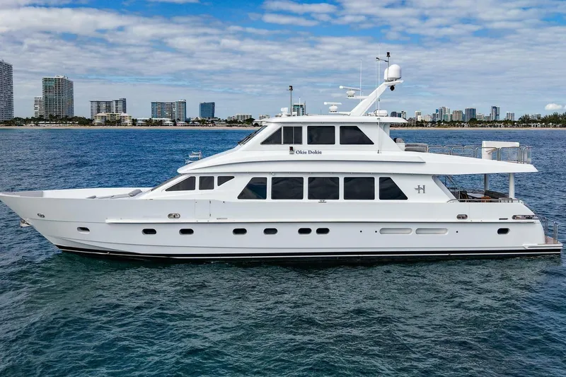 Slide: The Image of Luxury 2009 Hargrave Enclosed Bridge yacht on calm ocean waters. - 4