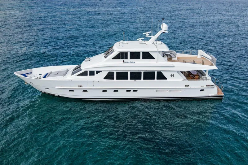 Slide: The Image of 2009 Hargrave Enclosed Bridge yacht on open sea, side view. - 5