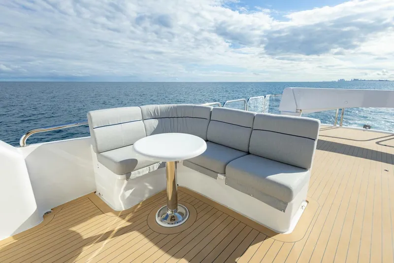 Slide: The Image of Luxurious seating area on 2009 Hargrave Enclosed Bridge yacht, overlooking the ocean. - 57