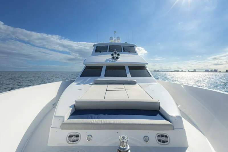 Slide: The Image of 2009 Hargrave Enclosed Bridge yacht on open sea under clear blue sky. - 70